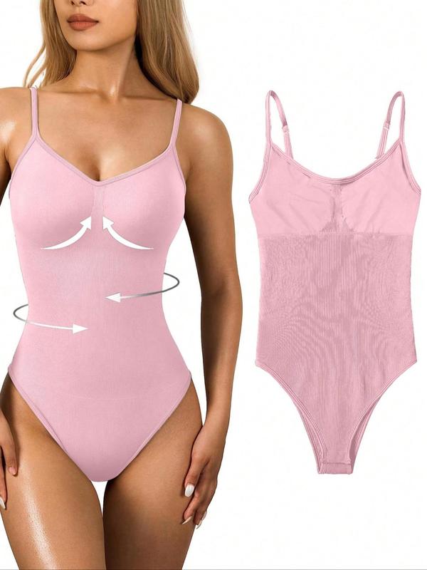 Women's Solid Adjustable Strap Cami Sports Bodysuit, Casual Comfy Open Crotch Design Sleeveless Bodycon Tummy Control Bodysuit for Daily Wear, Ladies Sportswear for All Seasons